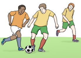 Fußball spielen (©Lebenshilfe Bremen, Illustrator Stefan Albers, Atelier Fleetinsel, 2013)