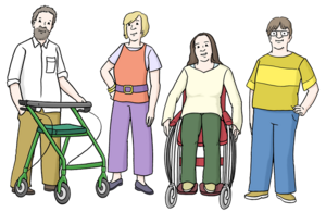Menschen mit und ohne Behinderungen wollen sich selbstbestimmt und ohne Barrieren engagieren können. (Bild: © Lebenshilfe Bremen, Illustrator Stefan Albers, 2013)